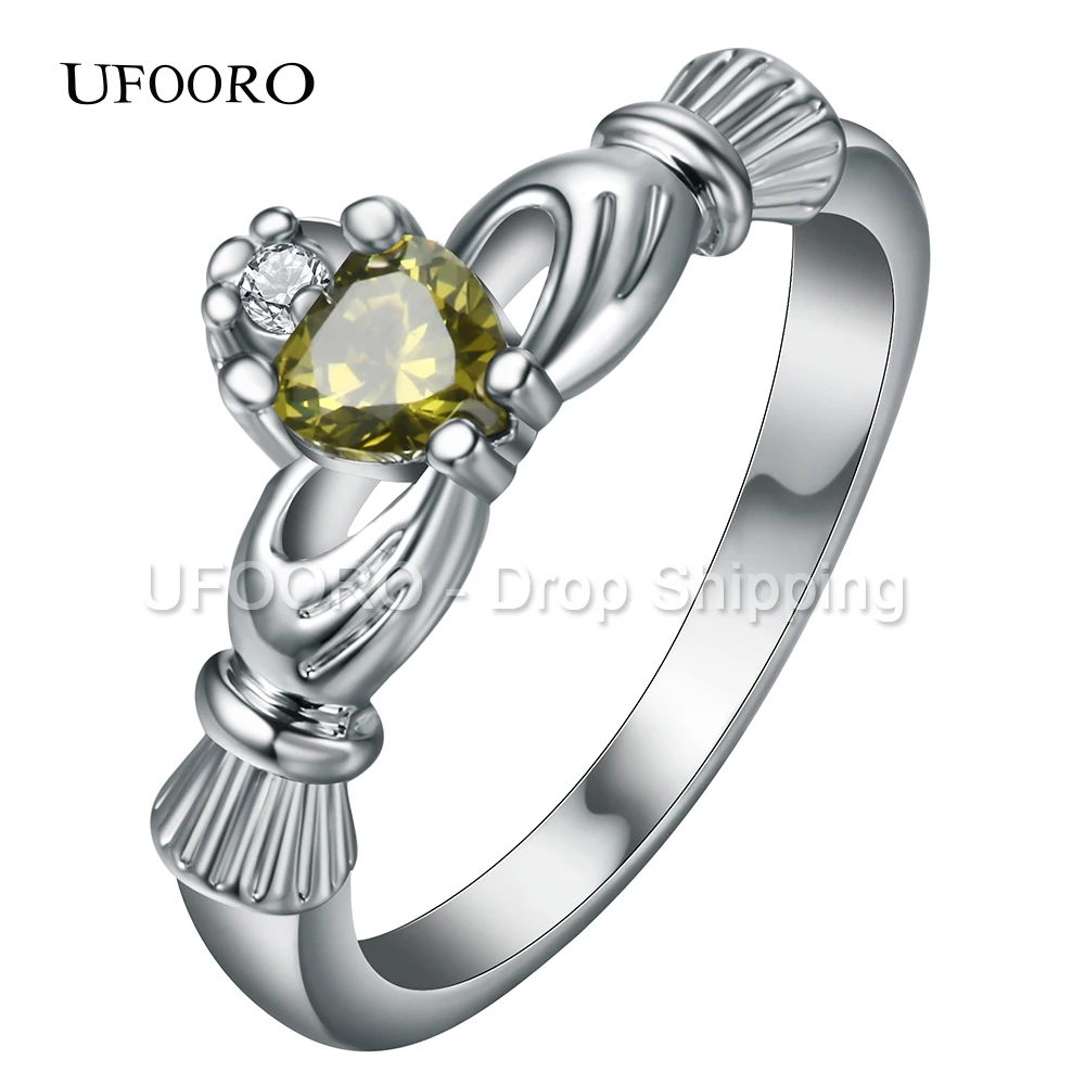 Женское кольцо с сердечком UFOORO Claddagh обручальное серебряным покрытием из фианита