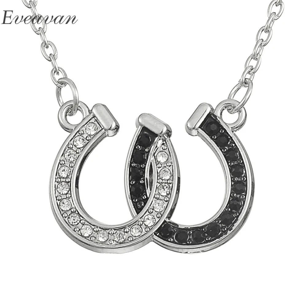 

EUEAVAN 5pcs White&Black Crystal Double Horseshoe Pendant Necklace Lucky Rhinestone Jewelry For Women Girl