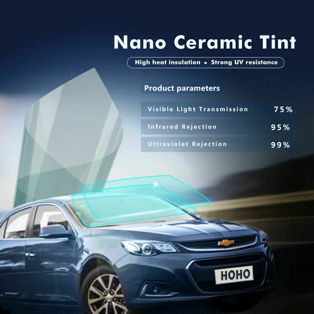 Heat Reduction Nano Ceramic Tint VLT75% Solar Tint Protection Film Auto Car Self Adhesive Front/Rear Windshield Film Foils 1x10m