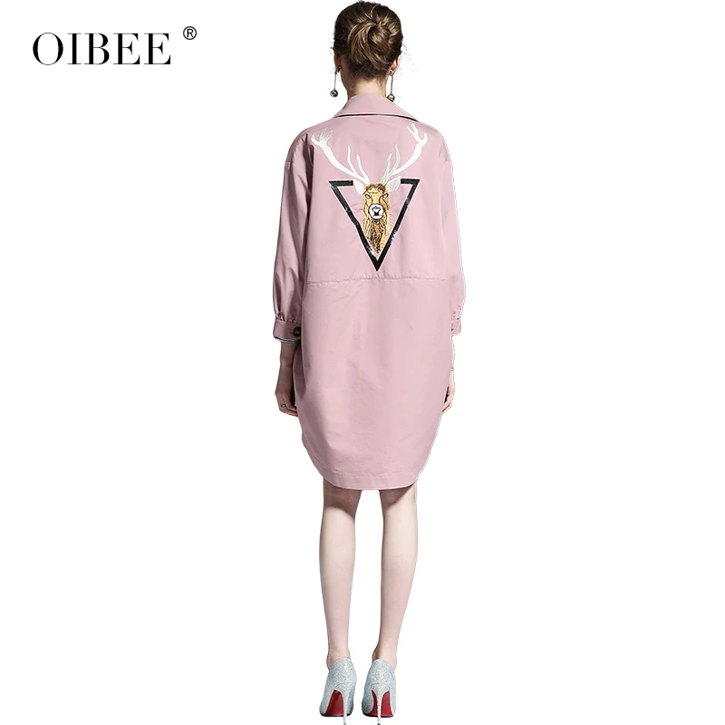 Imprimé Grande Mince De Lâche Femmes Oibee2019 Manteau Khaki Était Taille Printemps Long vent Coupe pink Nouvelles Décontracté qSX6qfnw