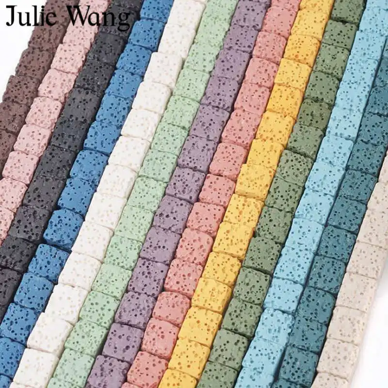 

Julie Wang 8/10mm Colorful Natural Square Lava Stone Beads Perfume Volcanic Rock DIY Bracelet Charms Jewelry Making Accessory