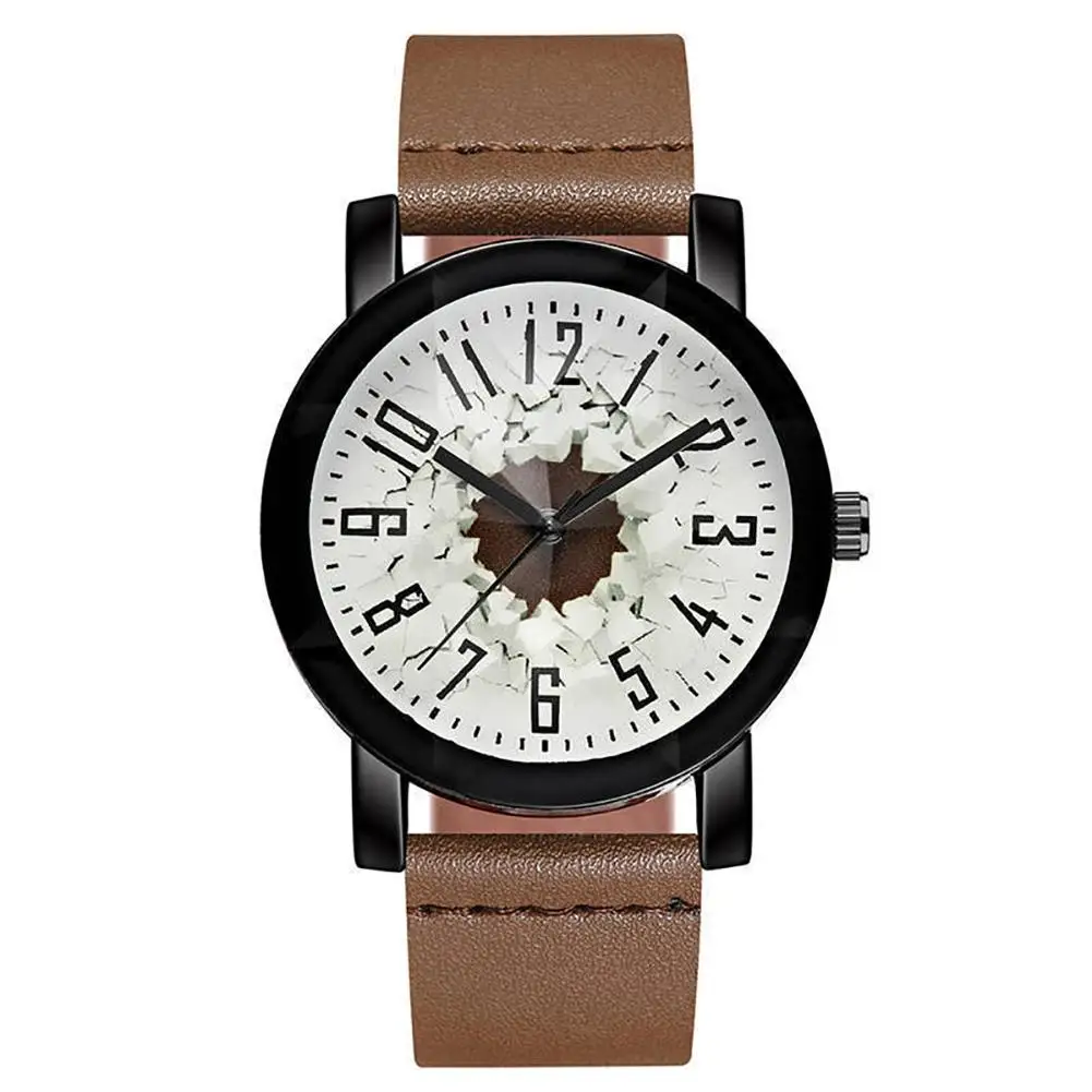 

New Fashion Men Genuine Leather Band Arabic Numerals Dial Analog Quartz Wrist Watch