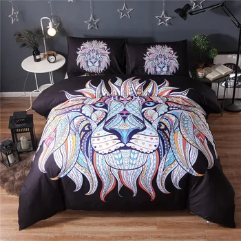 

Microfiber Boho Style Printed Elephant Pattern Lightweight Duvet Cover Set Bedding Collection,Black Lion/Big Blue Tree 3d Quilt