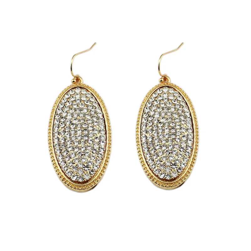 

ZWPON Newest Pave Rhinestone Geometric Oval Hook Earrings for Women Gold & Silver Plating Fashion Jewelry