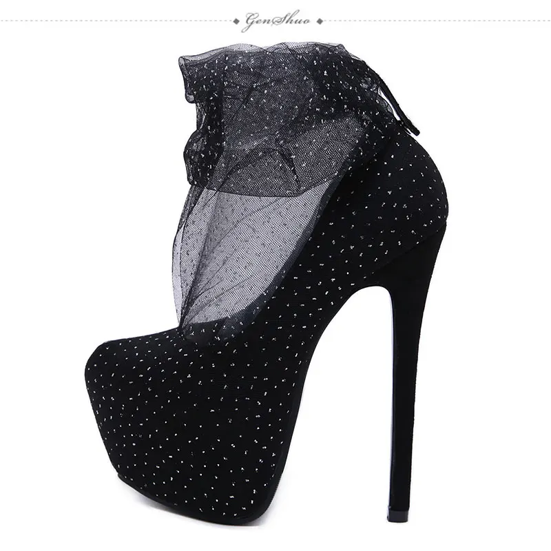 

GENSHUO Wedding Shoes High Heels Women's Pumps Sexy Mesh Spring Autumn Stiletto Pumps Round Platform Shallow Women's Shoes Pumps
