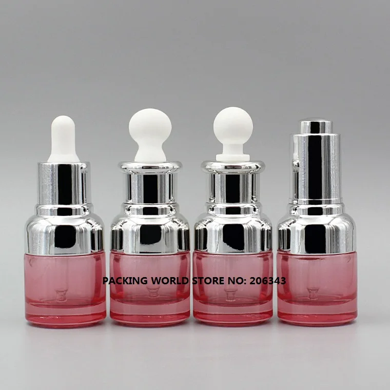 Download 20ml pink glass bottle with silver shoulder and silver collar bulb dropper for serum/oil/essence ...