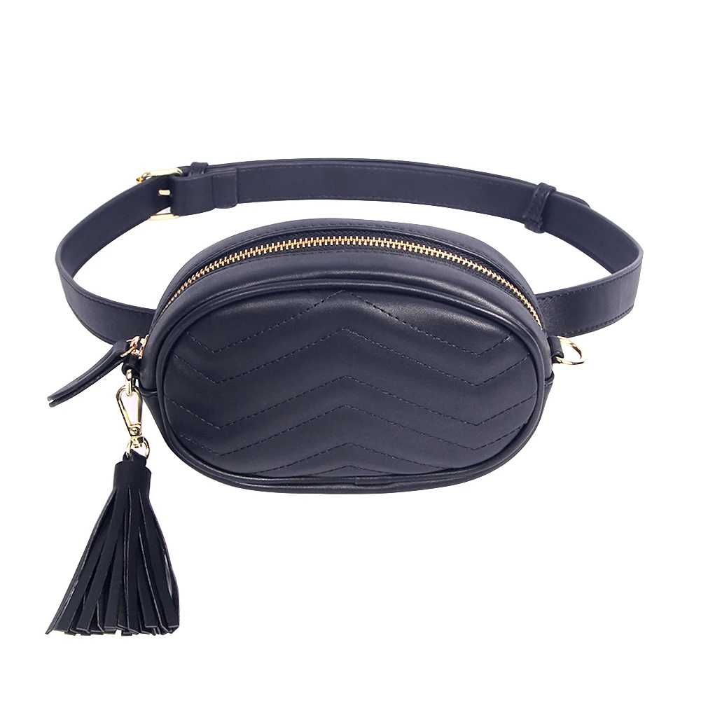Elegant Waist Packs Women Solid Designer Tassel Belt Bag Ladies Pu Leather Fanny Pack Female Chest Bag Organizer Wallets Phones