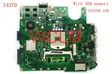X45VD Mainboard GT610M 1GB N13M-GE6-S-A1 With 4GB RAM For ASUS X45V X45VD Laptop motherboard 60-NROMB1101-C05 fully tested