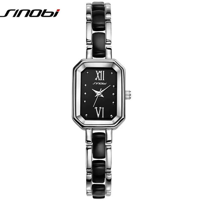 

SINOBI Womens Watches 2019 Black Imitated Ceramic Relogios Feminino Bracelet Band Ladies Watch Quartz Fashion Woman Wristwatches