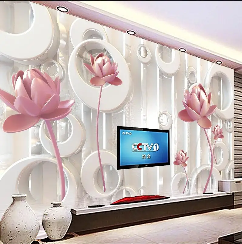 Us 56 49 Off3d Photo Wallpaper Golden Lotus Living Room Tv Wall Wallpaper Backdrop Wallcovering Large Wall Mural Wallpaper Modern Painting In