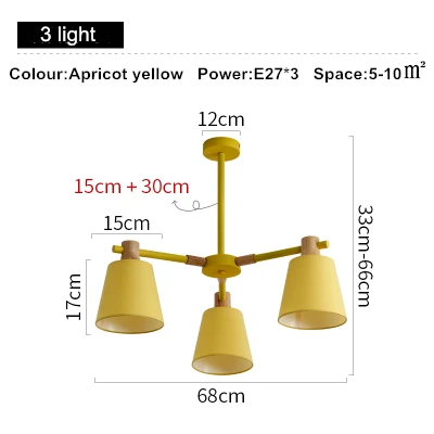 TRAZOS Скандинавская люстра E27 с железным абажуром для гостиной подвесное освещение светильники Lamparas Colgantes деревянный блеск - Цвет абажура: Apricot yellow 3 lig