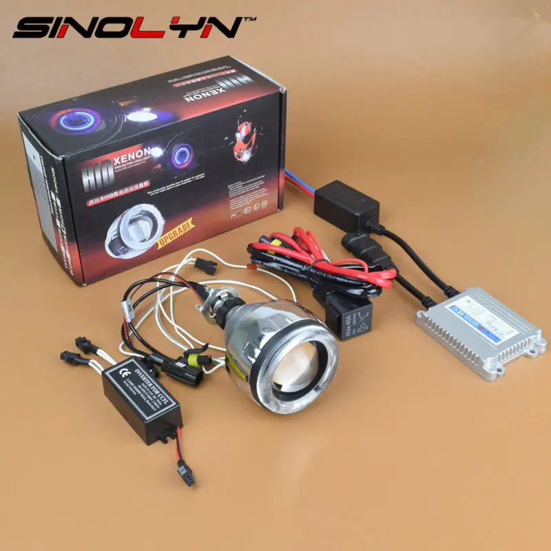 Sinolyn мотоцикл Проектор фары Bi xenon линзы 2 3 ''CCFL ангельские глазки Halo огни DIY Kit
