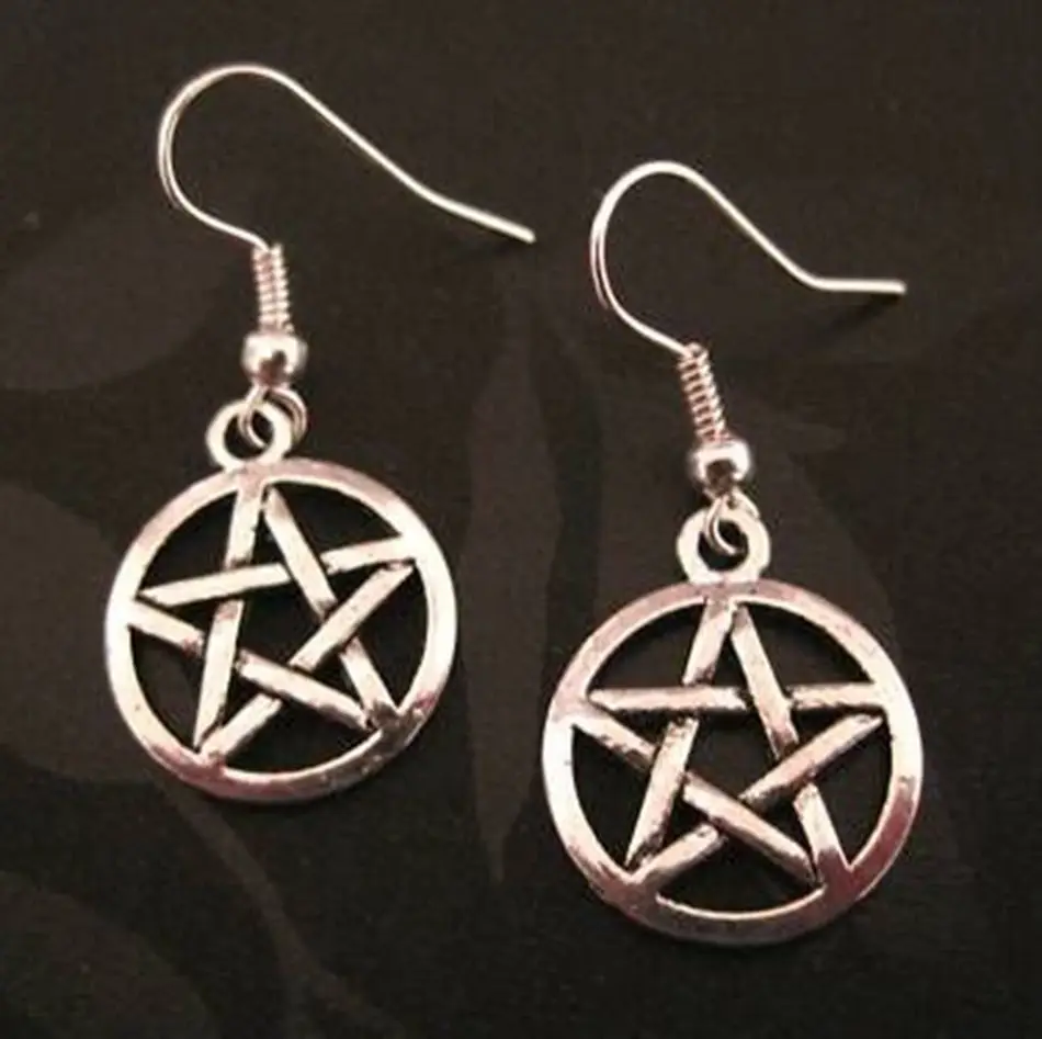 

24pair *PENTAGRAM STAR* Earrings SP PAGAN WICCA NEW 37MM KL1124