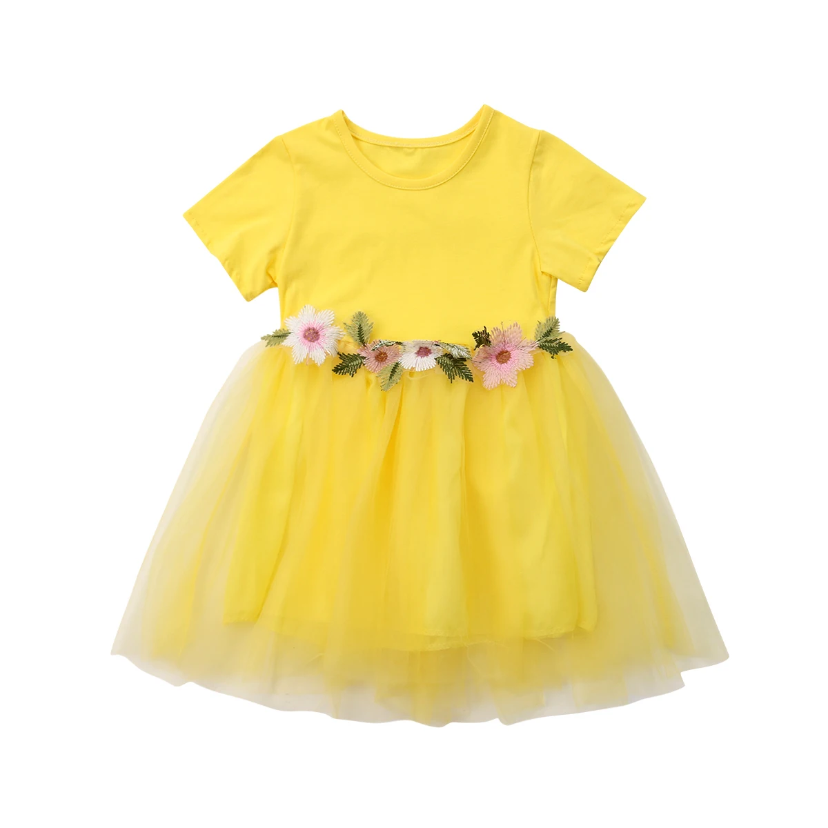 

2018 Cute Toddler Baby Girl Cotton Lace Flower Pink Yellow Dress Kids Girl Party Wedding Summer Tutu Dresses