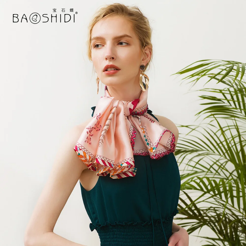 [BAOSHIDI] шарф из 100% шелка модный роскошный бренд Женская шаль элегантные шарфы для