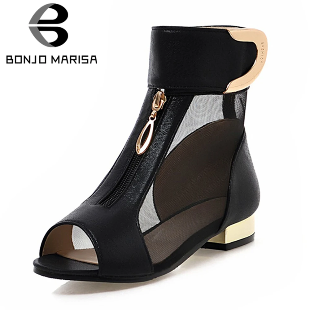 Acheter BONJOMARISA 2019 Été Plus La taille 34 48 Nouveau Élégant Marque Maille Sandales Décoration En Métal Peep Toe Chaussures Femme Bas talons Chaussures