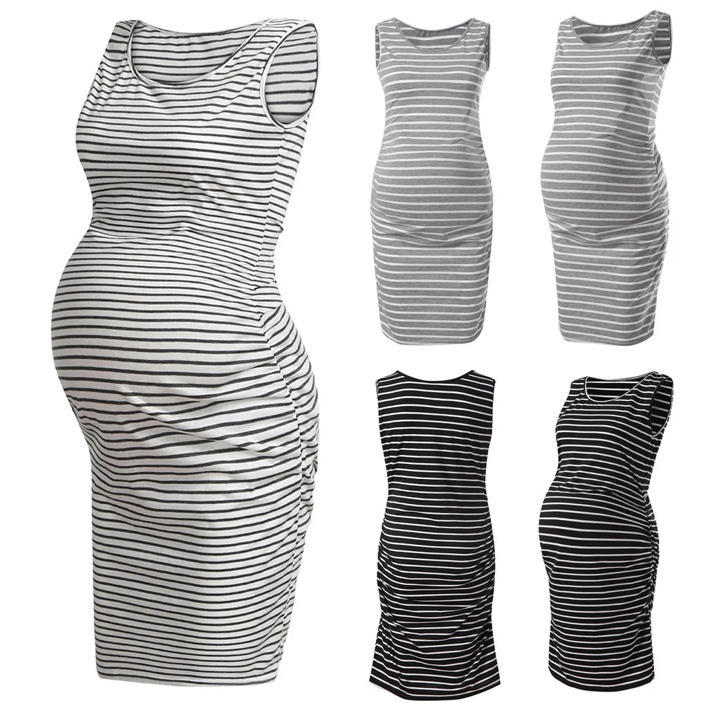 

Women's Stripe Maternity Sleeveless Dresses Maternity Tank Dress Baby Pregnancy Dress
