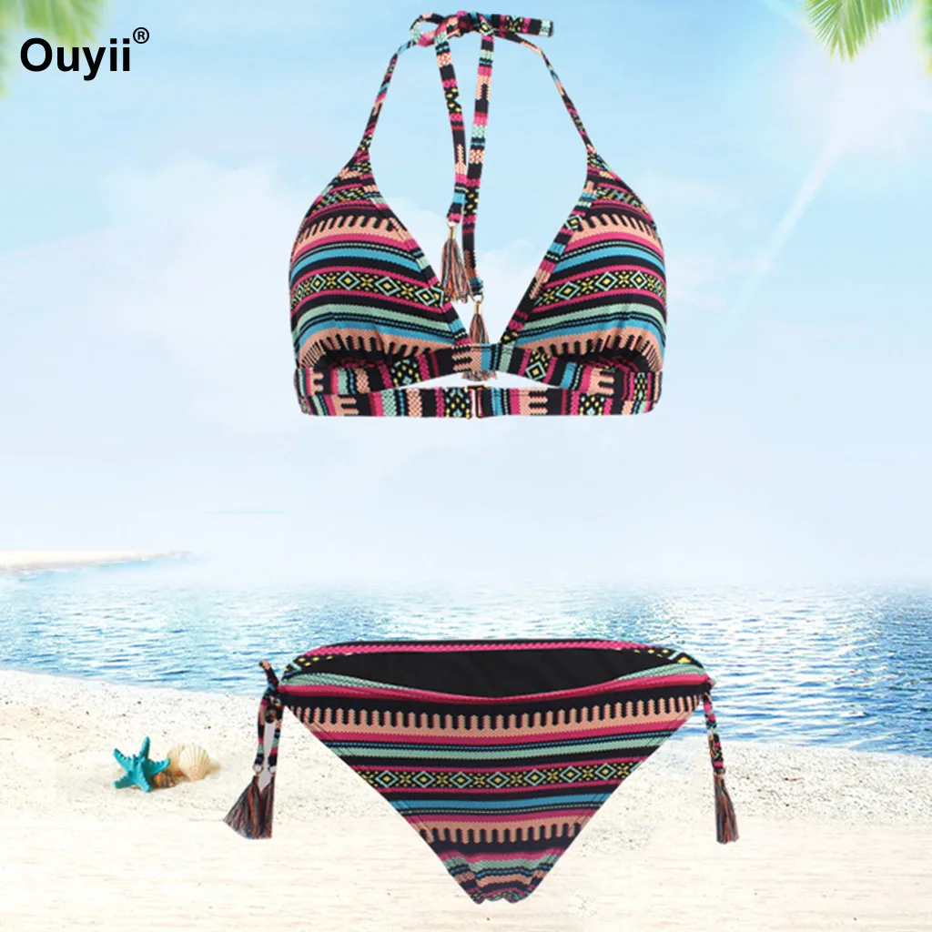

Plus Size Swimwear Women Triangle Bikini Large Size Bathing Suit Straped Printed Swimsuit Halter Swimming Suit Maillot De Bain