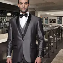 Итальянские костюмы для жениха серого цвета с одним отворотом+ брюки+ галстук+ жилет мужские смокинги для свадьбы жениха костюмы