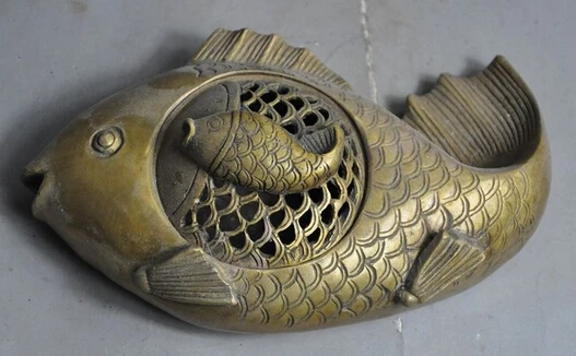 

shitou 002858 7" marked chinese pure bronze wealth fish Goldfish statue incense burner Censer discount 30% (C0324)