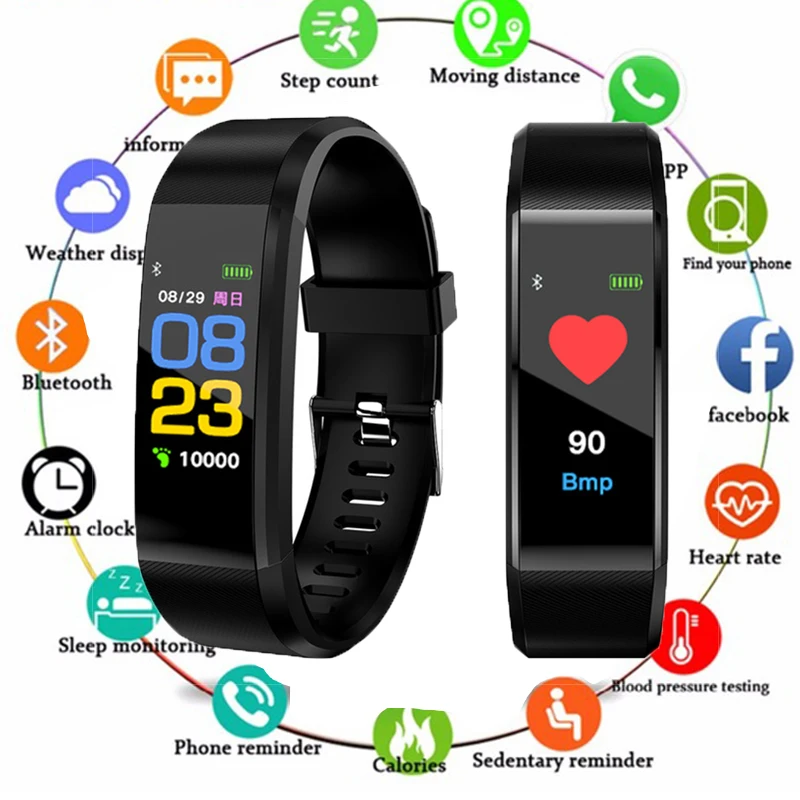 

Color LCD Screen Smart Bracelet Fitness Tracker Heart Rate Blood Pressure Monitor Smart Wristband Bluetooth Smart Watch Women