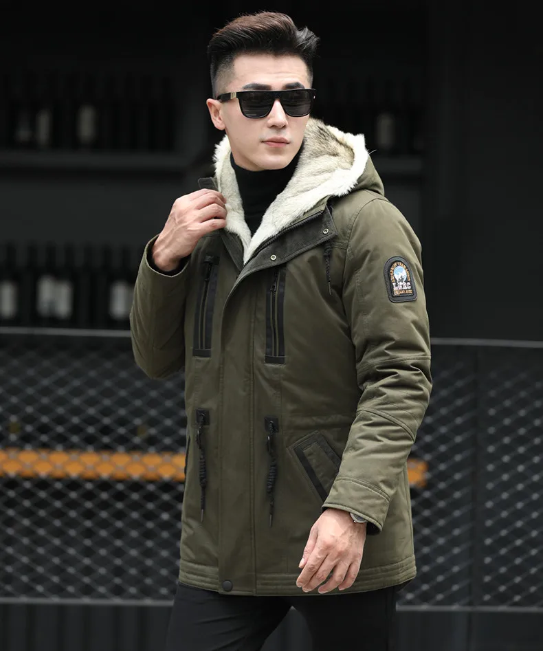 AYUNSUE, зимняя куртка для мужчин, натуральный мех волка, пальто с капюшоном, парка для мужчин размера плюс, мужская куртка из натурального меха ALM15002MY741