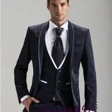 Дизайн одна кнопка темно-синий Жених Смокинги друзей жениха Мужские свадебные костюмы для выпускного вечера Жених(куртка+ брюки+ жилет+ галстук) K: 890
