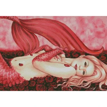 

Red mermaid figures,counted printed on fabric DMC 14CT 11CT Cross Stitch kit,all for embroidery needlework Sets,Home Decor