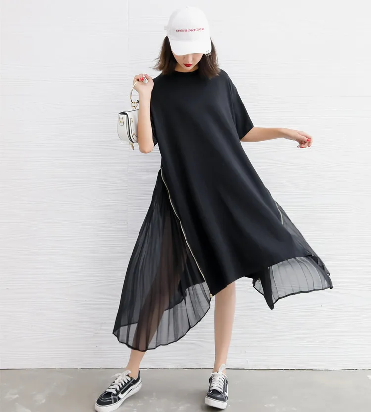 

Vadim Cotton Plus Size Longo Real Direct Selling Solid Dress Women Free Shipping 2019 Large Size Female Sleeve Irregular Tide