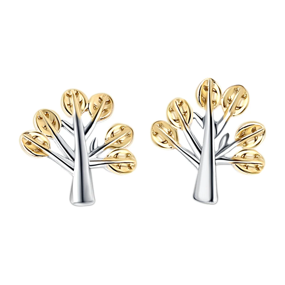

100% 925 Sterling Silver Tree of Life Stud Earrings For Women Girls Fashion Jewelry Clear Crystal Family Gold Tree Leaf Earrings
