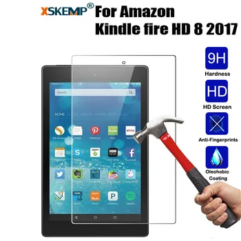 

XSKEMP 9H Hardness Real Tempered Glass For Amazon Kindle fire HD 8 2017 8.0 Ultra Clear 0.3mm Tablet Screen Protector Guard Film