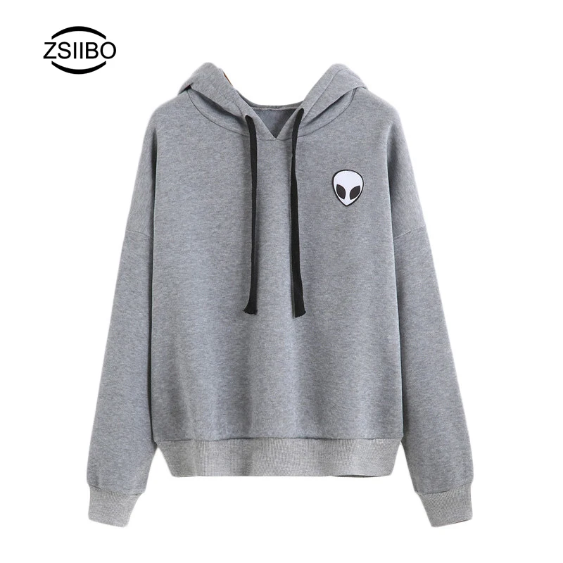 

Casual Cartoon Women Sweater Autumn 2018 Alien Printing Long Sleeve Female Tops With Hat Korean Style Kpop Woman Pullover