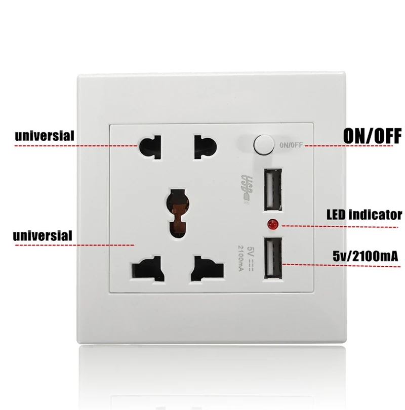 Универсальное настенное зарядное устройство 2100mA 5V 2 USB AC 110-250V US UK EU AU, 2 порта, USB розетка, зарядное устройство