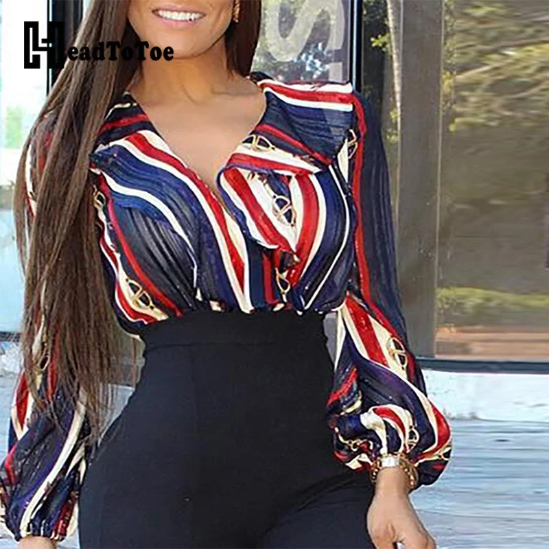 

Striped Lantern Sleeve Women Casual Blouse