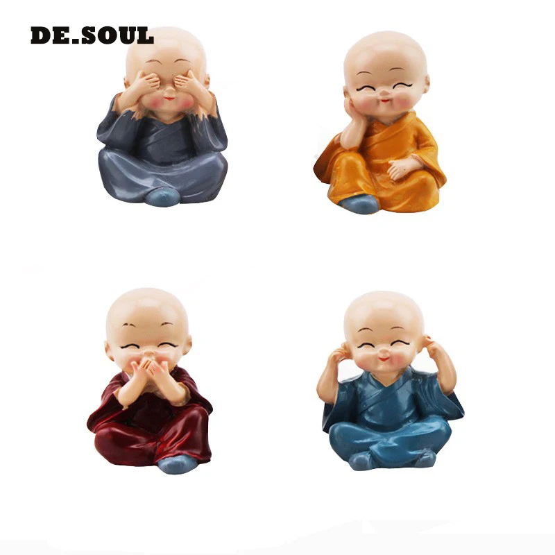 

Car Ornaments 4Pcs/Set 4 Don't Resin Monks Maitreya Buddha Kung Fu Figure Doll Gift Auto Dashboard Decoration Pendants