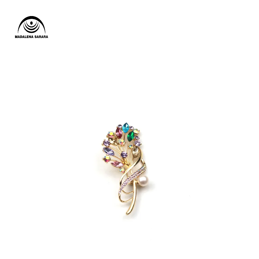 

MADALENA SARARA AA Freshwater Pearl Brooch Blossom Flower Brooch Pin Colorful Rhinestone Inlaid