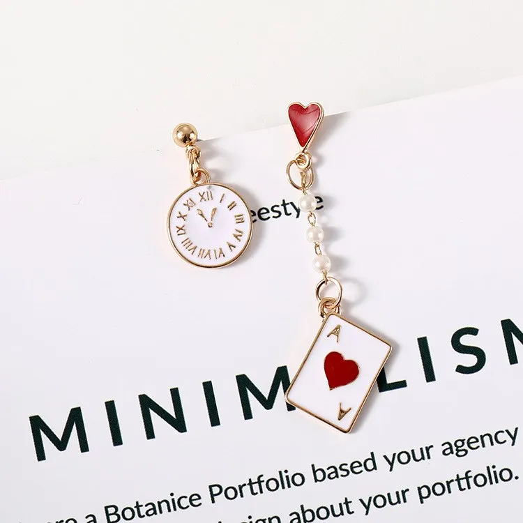 

Women Girl Pop Earrings Party Cartoon Icon Earrings Fashion Style Enamel Alice Wonderland Asymmetric Dangle Earrings