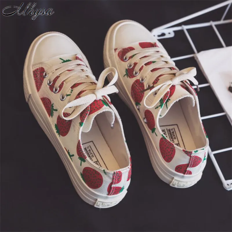 

Mhysa 2019 New ladies fashion canvas shoes cute strawberry sweet egg style sneakers fruit comfortable flat casual shoes L119