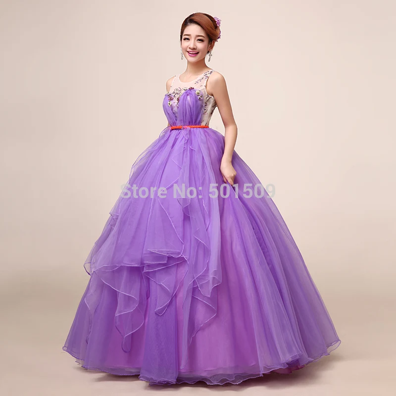 yellow/purple ruffled beading floral Medieval dress Renaissance gown