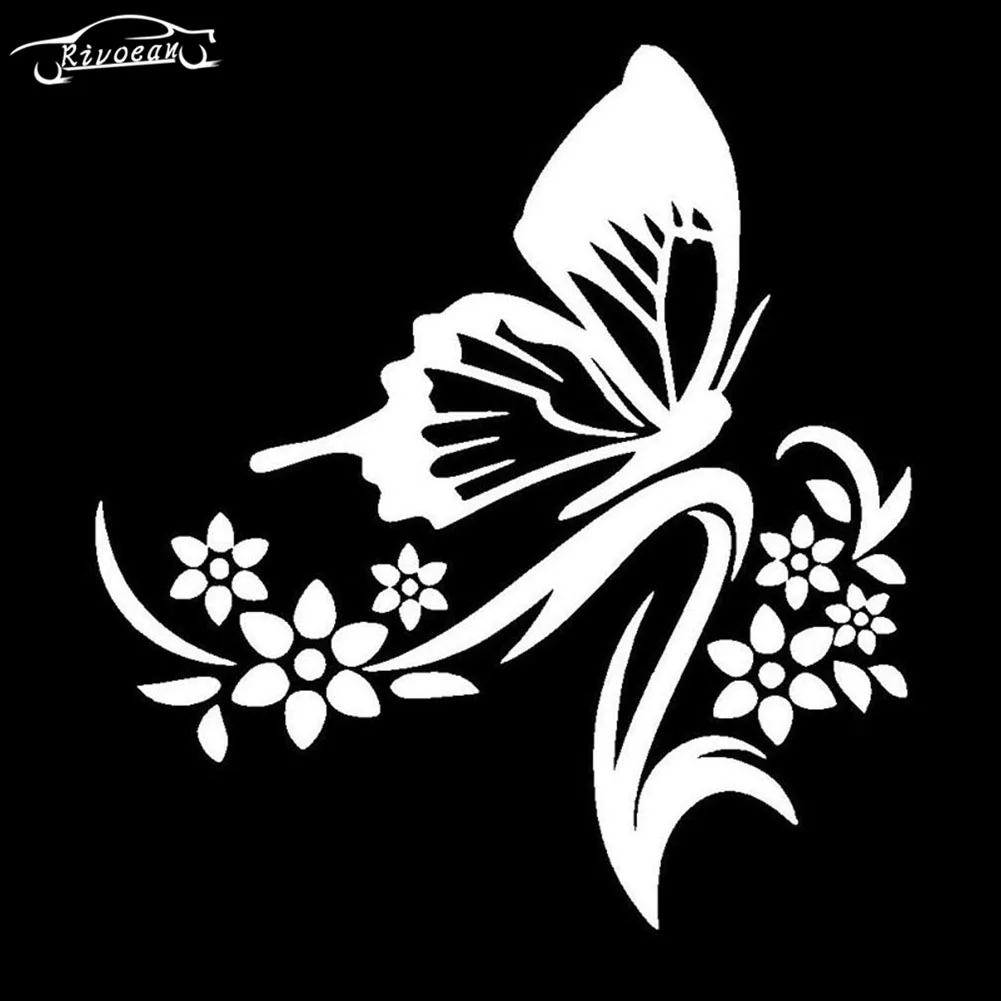 

14.2*15.2CM Flowers And Butterfly Fresh Natural Vinyl Car Stickers Car Styling Decals Black/Silver