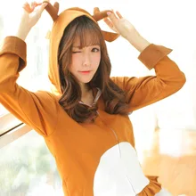 Милые толстовки принцессы в стиле Лолиты с капюшоном и принтом оленя сакуры, короткое пальто с длинными рукавами и хвостом Долли-1061