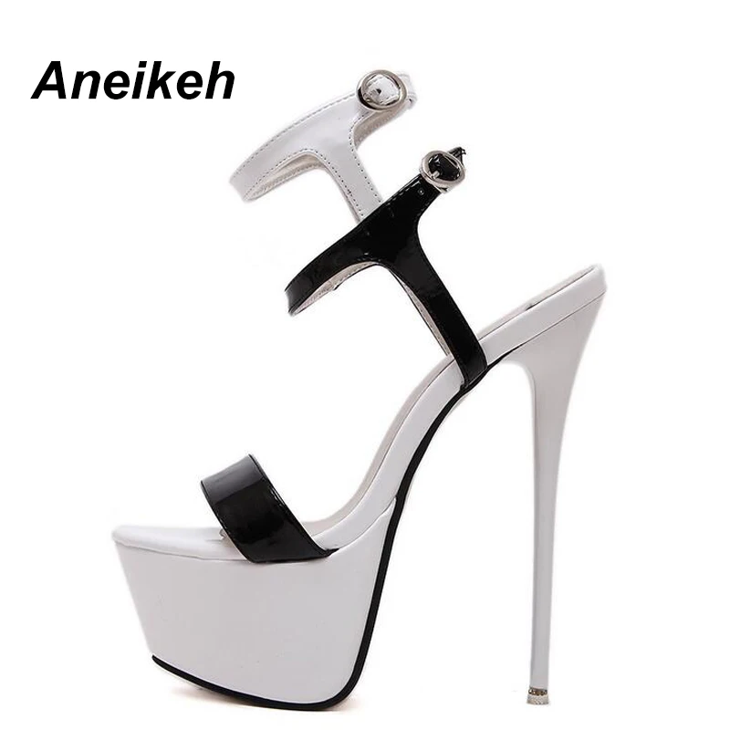 Aneikeh New Summer Fashion Sandals Sexy Open Toe 16CM High Heels Party Dress Wedding Nightclub Women Shoes Black Red 45 46