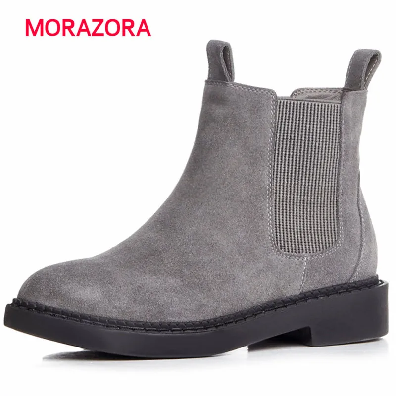 MORAZORA/2018 новые модные женские ботильоны на квадратном каблуке без шнуровки Сезон