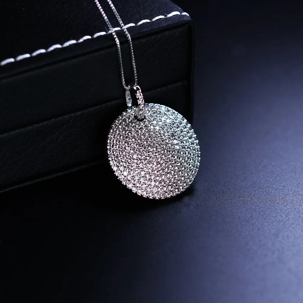 

Full Cubic Zirconias Paved Round pendant Necklaces & Pendants Rhodium Color Vintage Accessories women Jewelry NJD001442