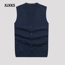 XJXKS трикотажные ткани Твердые Карманы Мужские свитера кардиганы размера плюс однобортный Повседневный натуральный мужской свитер K-20