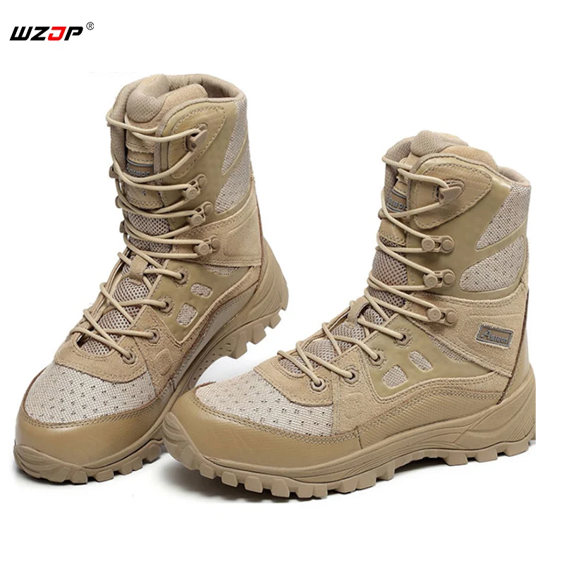 WZJP/уличная походная обувь; Мужская обувь для пустыни с высоким берцем; военные тактические ботинки; мужские армейские сапоги; износостойкие Нескользящие кроссовки