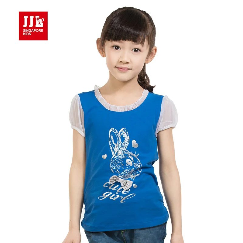 t shirt for girls lace collar cartoon rabbit design t shirts cuff