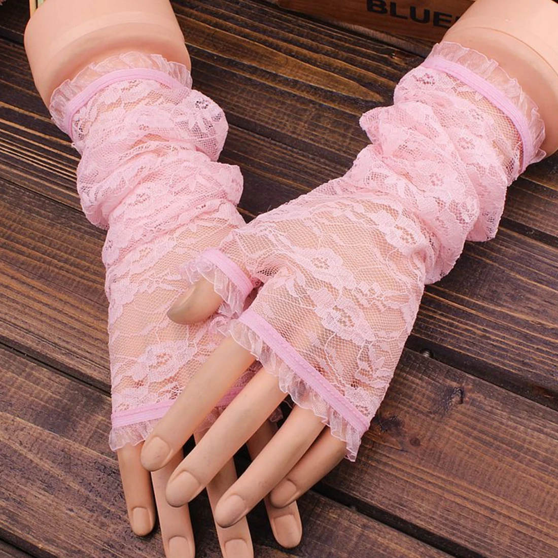 

Solid Color New Women Fingerless Embroidery Lace Elbow Length Mittens Hook Finger Lace Long Gloves Long Gloves