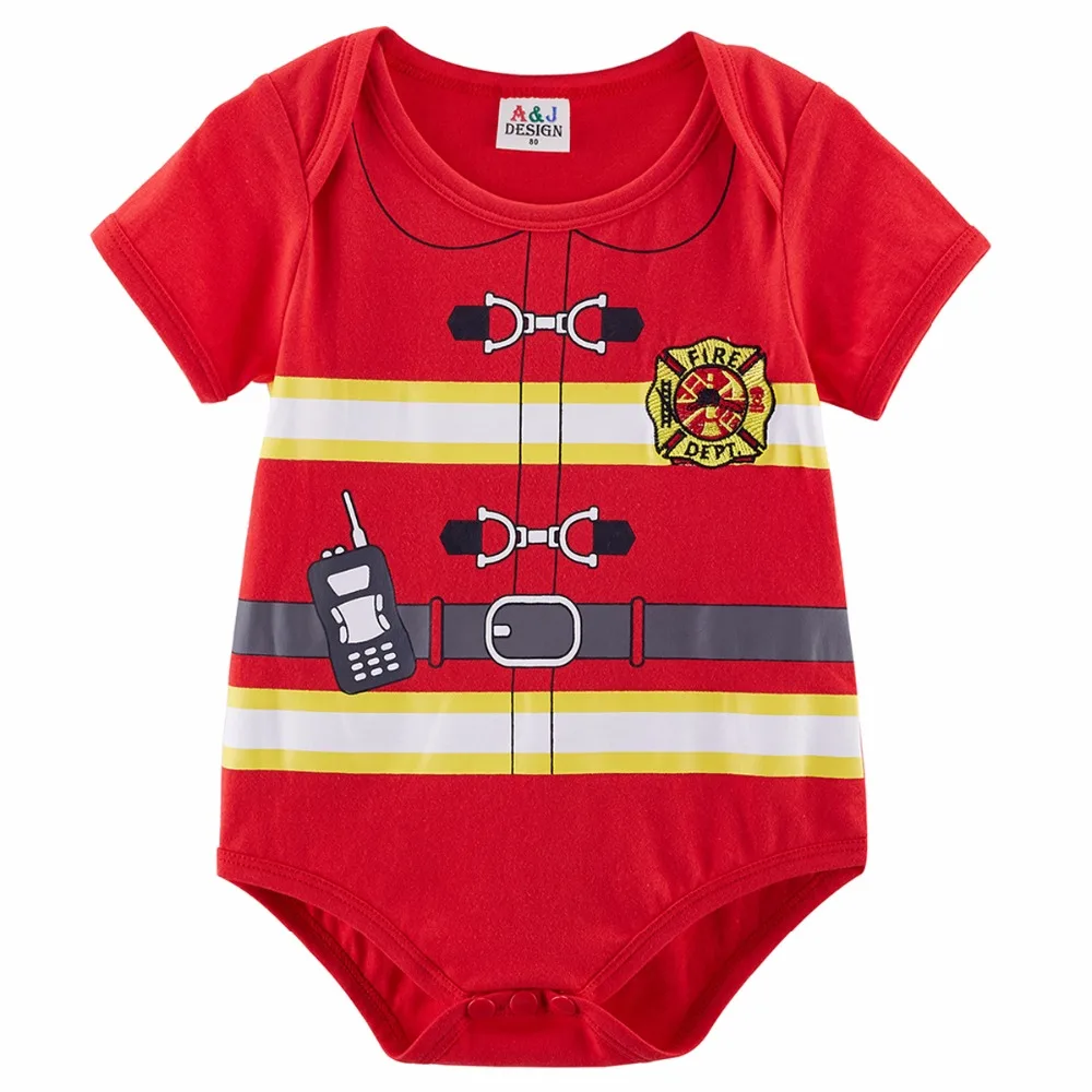 Baby Boy Bodysuit Fancy Fireman Halloween Cosplay Costume Birthday
