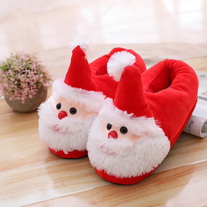Осенне-зимние домашние тапочки из хлопка с толстым деревянным полом «Санта Клаус»; хлопковая обувь; подарки на Рождество для мужчин и женщин